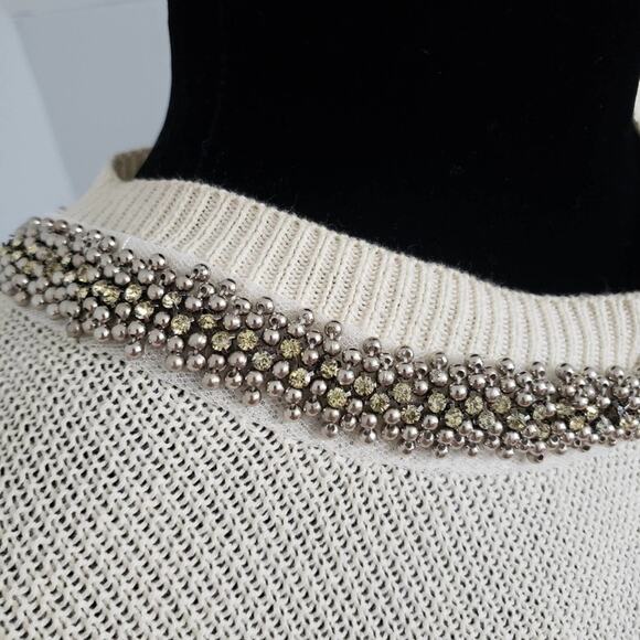 NWT Love by Design Embellished Neckline Split Back Cream Knit Sweater Large - Picture 6 of 12